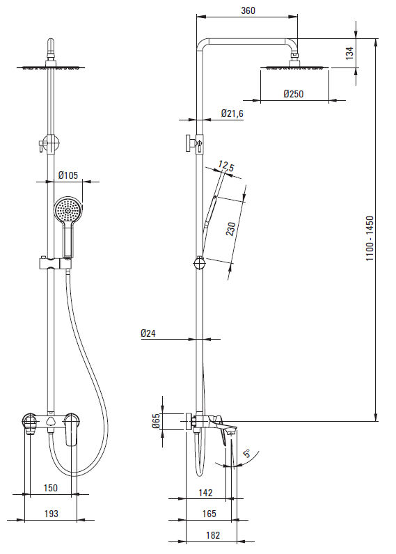 Душевая колонна со смесителем для ванной Deante Coriander Nero, NAC_N1JM