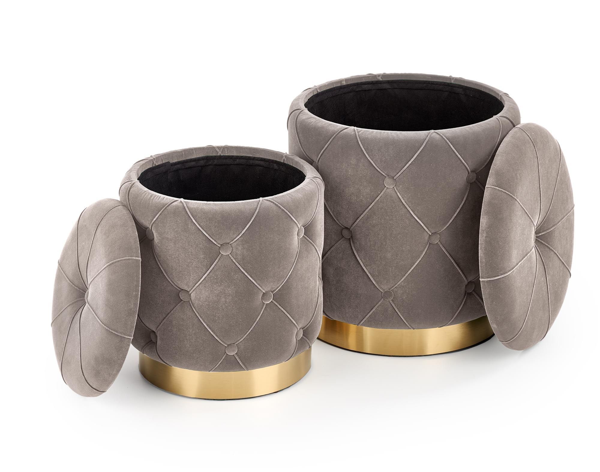 Комплект Halmar Polly (2 пуфа) серый/золотой, V-CH-POLLY-PUFA-POPIEL