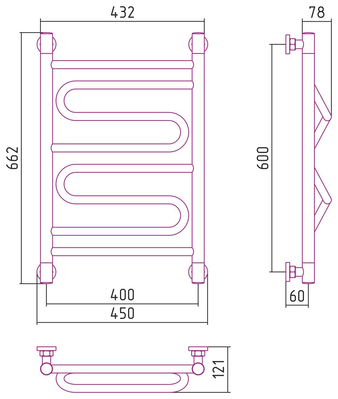 Водяной полотенцесушитель Сунержа Элегия 600x400