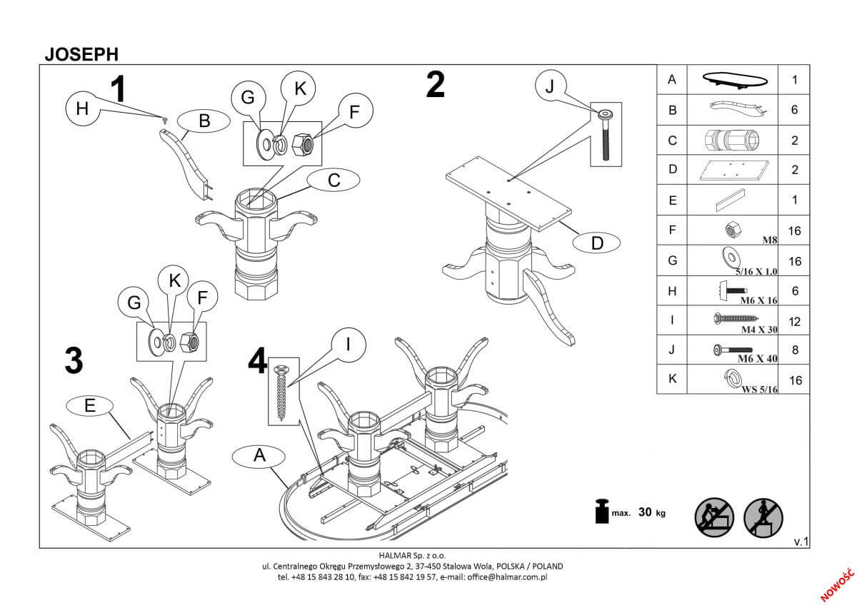 Стол обеденный Halmar Joseph раскладной белый, V-CH-JOSEPH-ST