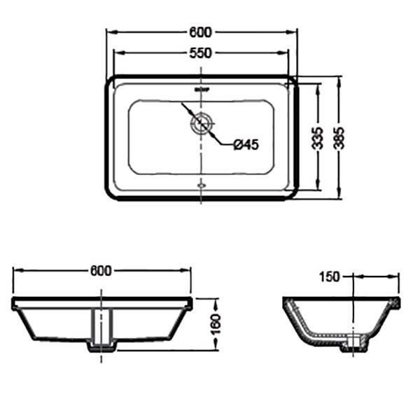 Встраиваемый снизу умывальник Bravat 60x38.5, C22171W-ENG