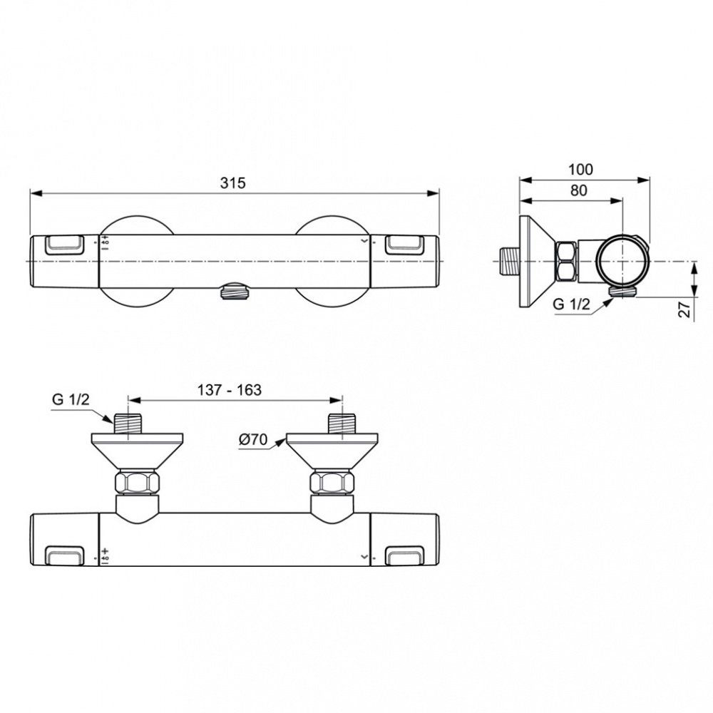 Настенный термостатический смеситель для душа Ideal Standard Ceratherm T25, A7201AA