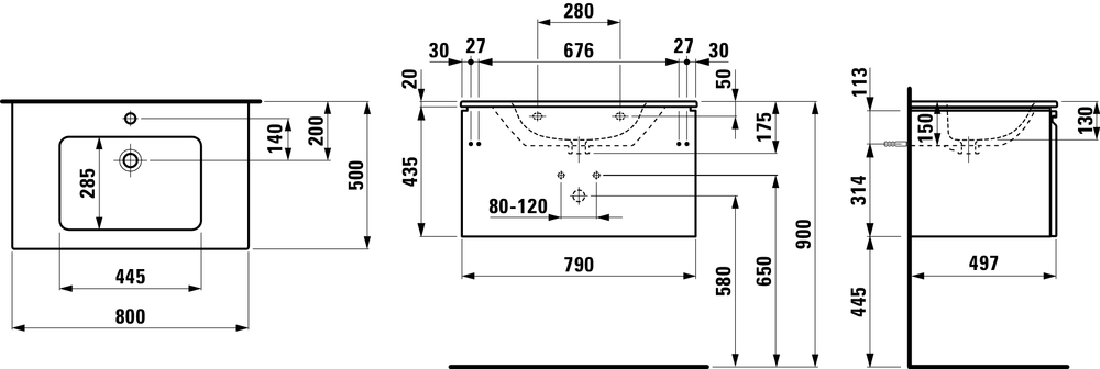 Модуль под раковину с раковиной Laufen Pro S 80x50 графит