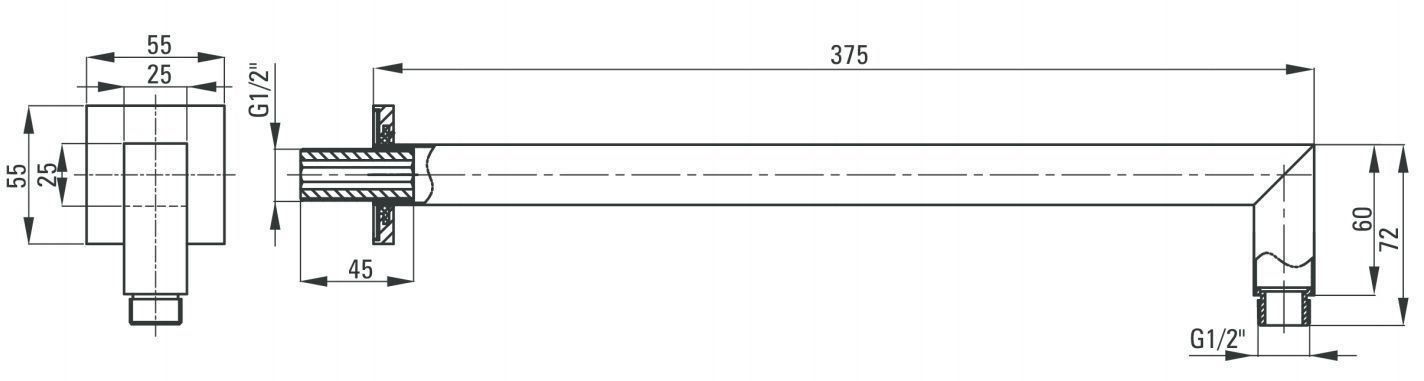 Штанга-излив квадратная для верхнего душа Deante Cascada Nero, NAC_N46K