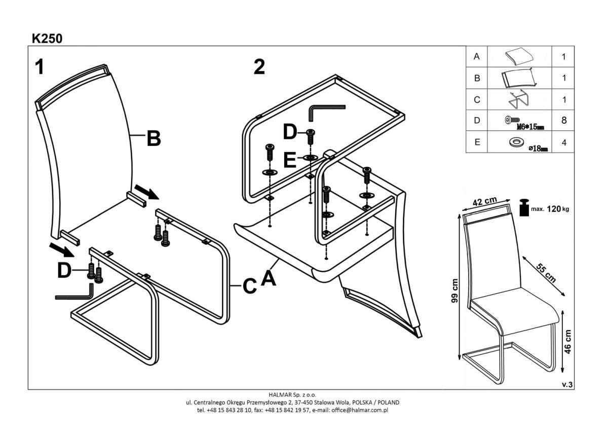 Стул кухонный Halmar K250 белый, V-CH-K/250-KR