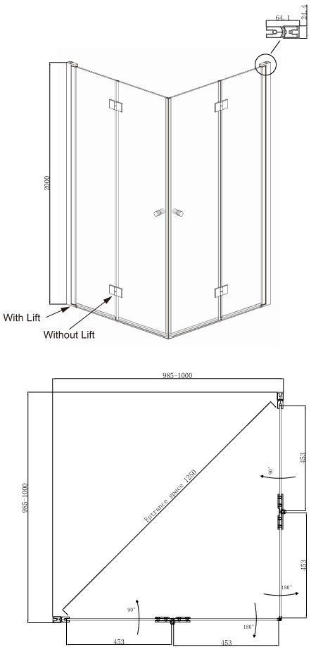 Квадратное душевое ограждение с распашными дверями Ambassador Nord 13011109