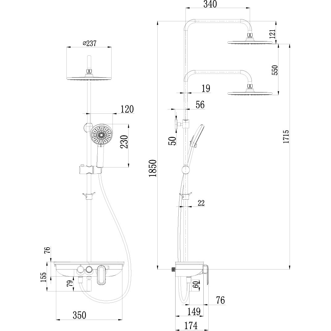 Смеситель для ванны с верхней душевой лейкой 4 функции поворотный излив Lemark Tropik, LM7012BL