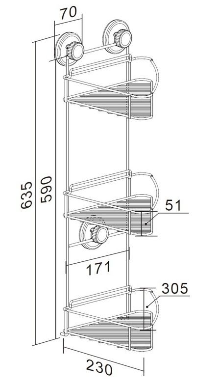 Полка угловая 3-х ярусная на присосках Ledeme L3728-3