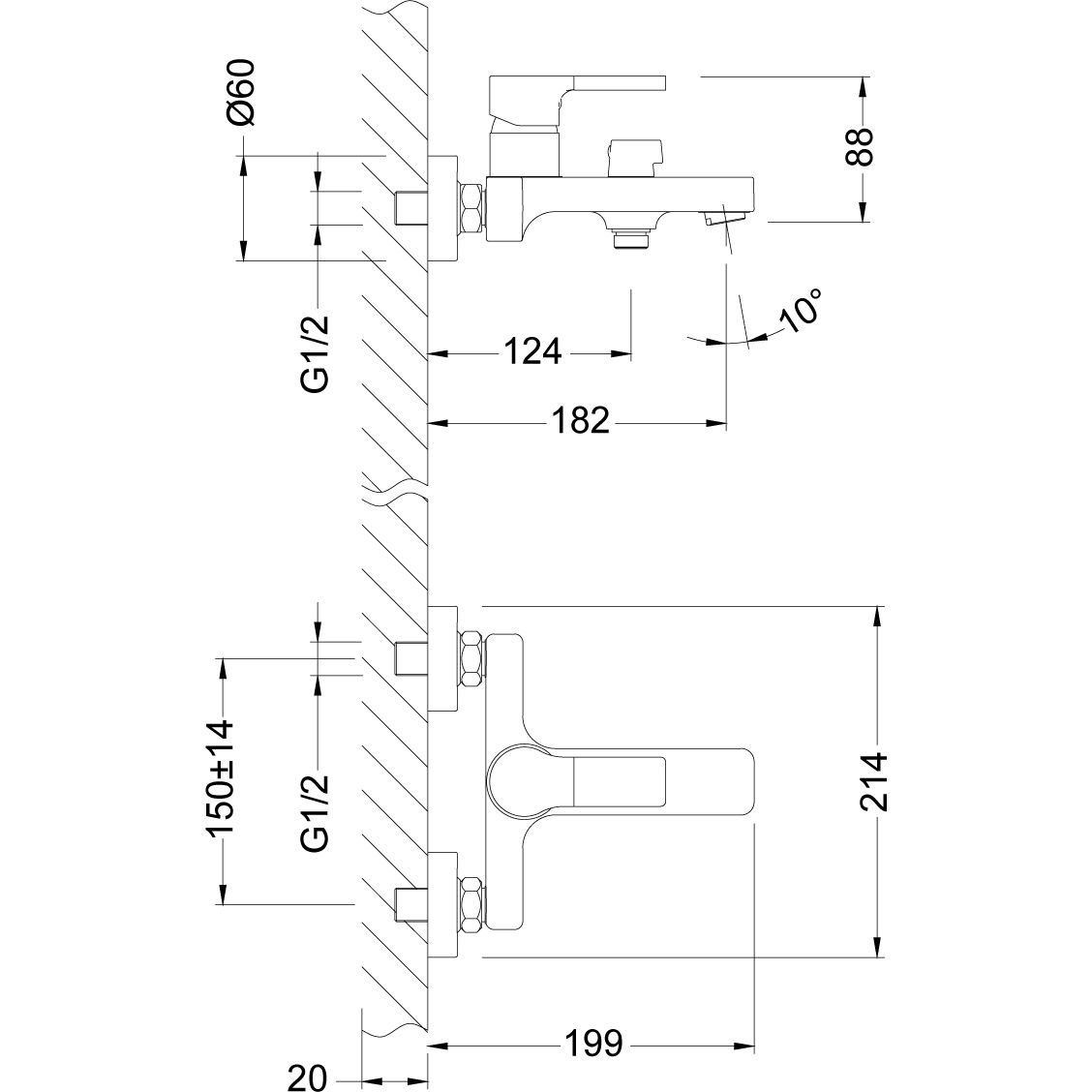 Смеситель для ванны с коротким изливом Lemark Aura, LM0614C
