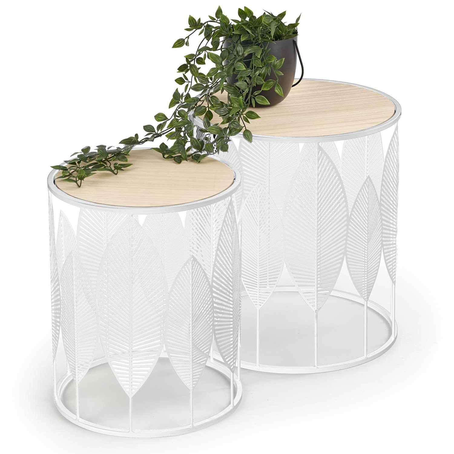 Комплект Halmar Folla (2 стола журнальных) белый/натуральный, 33/40 и 40/45, V-CH-FOLLA-LAW-BIALY