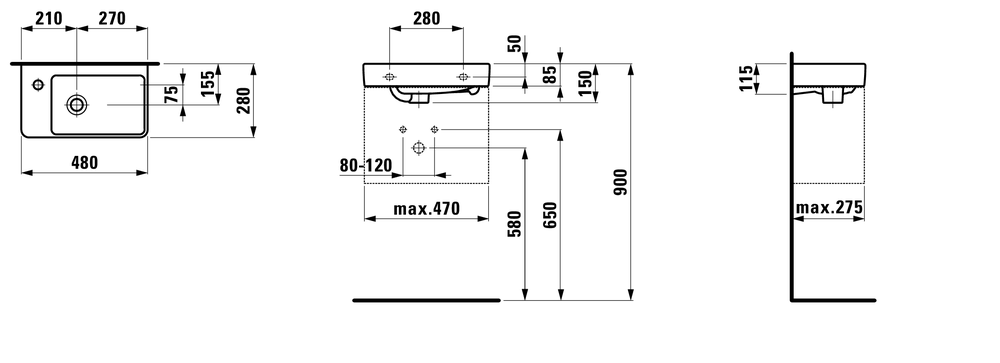 Мини-раковина Laufen Pro S 48x28 левая, 8.1595.5.000.104.1