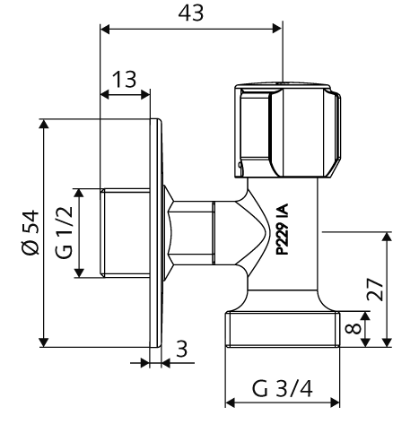 Угловой вентиль с вертикальным подключением Schell, 054400699