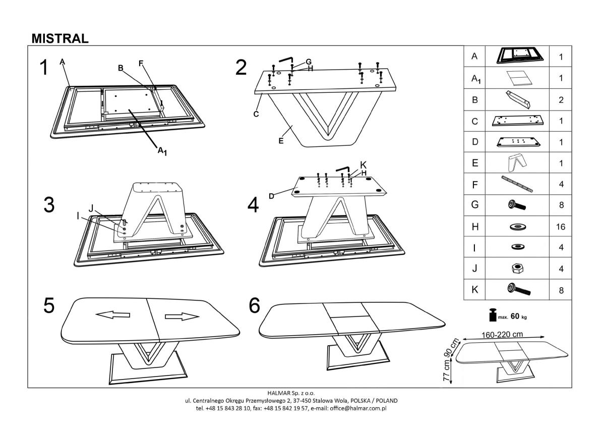Стол обеденный Halmar Mistral белый, V-CH-MISTRAL-ST