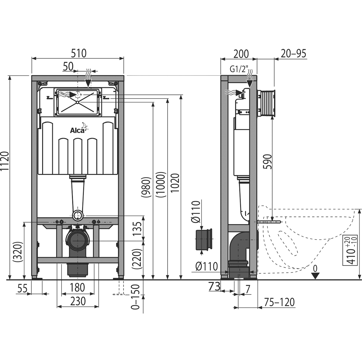 Скрытая система инсталляции Alcaplast Sadromodul, AM116/1120