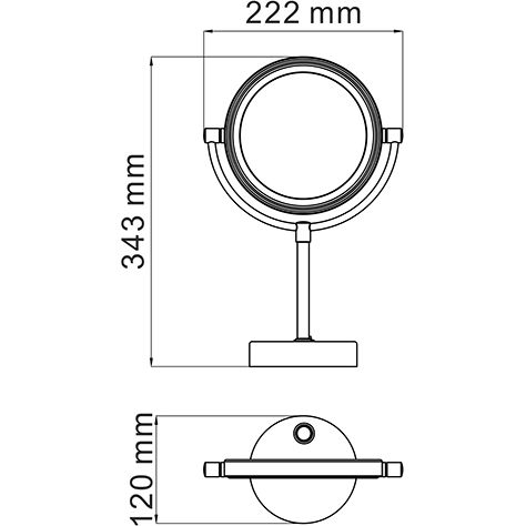 Зеркало с LED-подсветкой двухстороннее, стандартное и с 3-х кратным увеличением WasserKRAFT, K-1005BLACK
