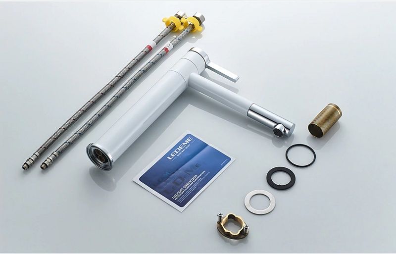 Смеситель для умывальника высокий белый Ledeme L1152-2