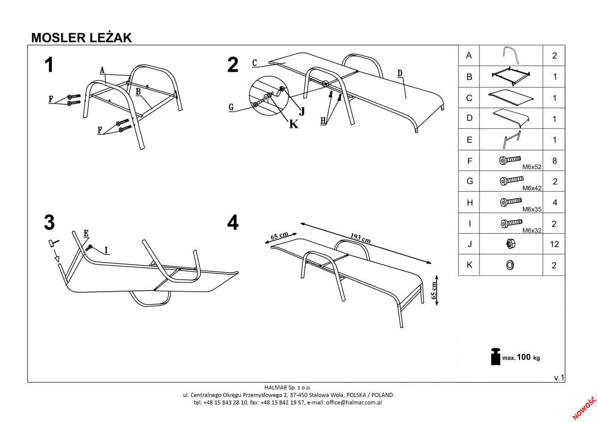 Шезлонг Halmar Mosler серый/темно-серый, V-CH-MOSLER-LEZAK