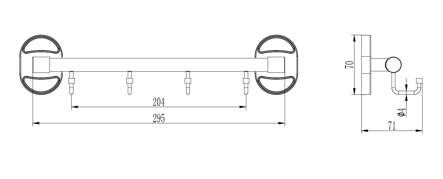 Планка с 4 неподвижными крючками Ledeme L1916-4