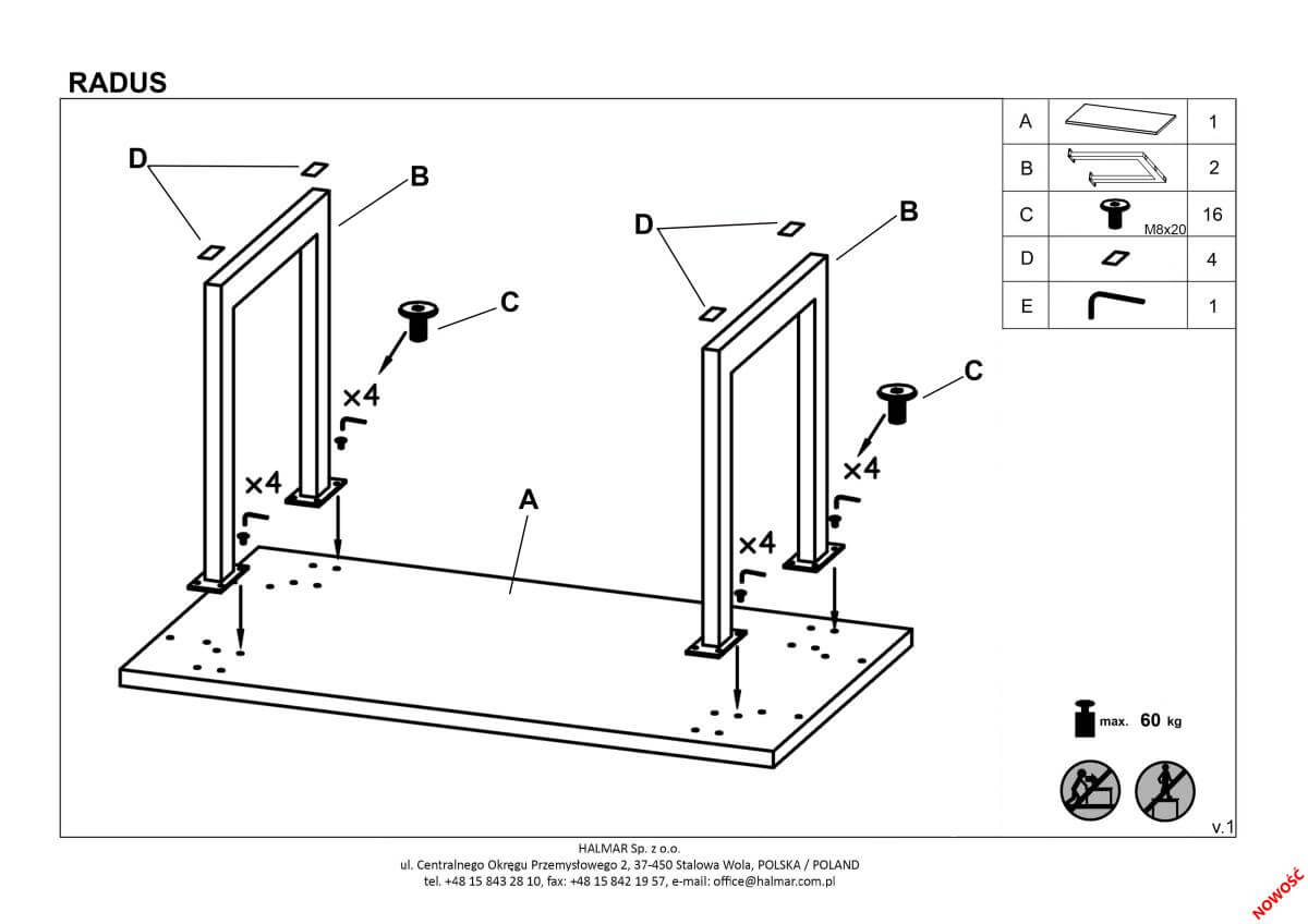 Стол обеденный Halmar Radus 140x85 дуб натуральный/черный, V-PL-RADUS_140-ST-DREWNO_LITE