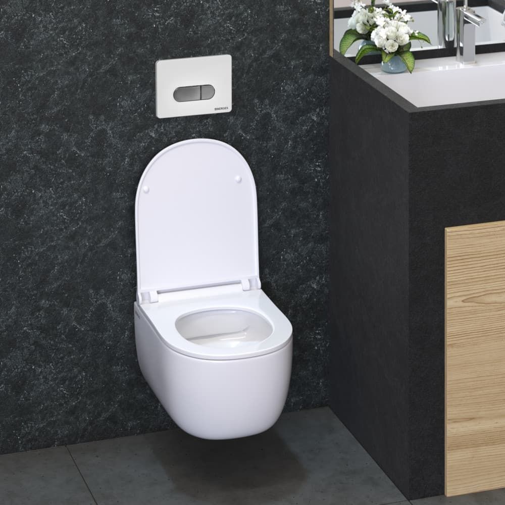 Комплект Berges Novum, кнопка D7 белая/хром, унитаз Ego Rimless, сиденье Toma Slim, 047237