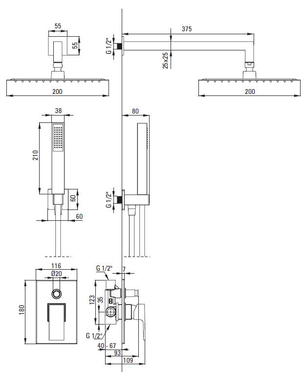 Душевая система скрытого монтажа Deante Anemon, NAC_09AP