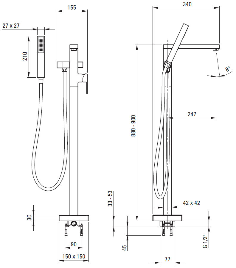 Смеситель напольный для ванной Deante Anemon Nero, BBZ_N17M