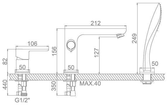 Смеситель врезной в борт ванны Ledeme L1153