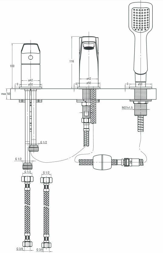 Смеситель на борт ванны Deante Jasmin, BGJ_013M