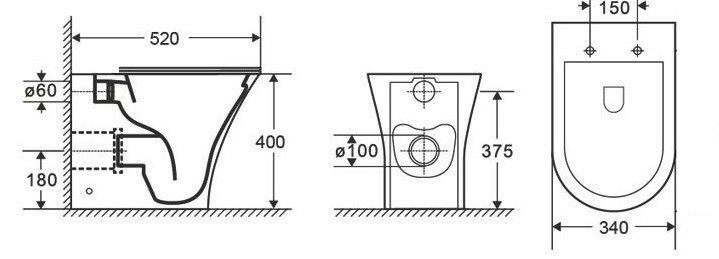 Унитаз напольный приставной безободковый Ceramalux, 217D