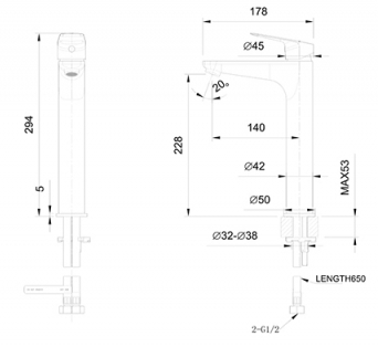 Смеситель для умывальника высокий Bravat Rhein F1429564BW-A