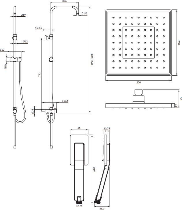 Душевая система наружного монтажа без смесителя Omnires, SYSJIMJIMCR
