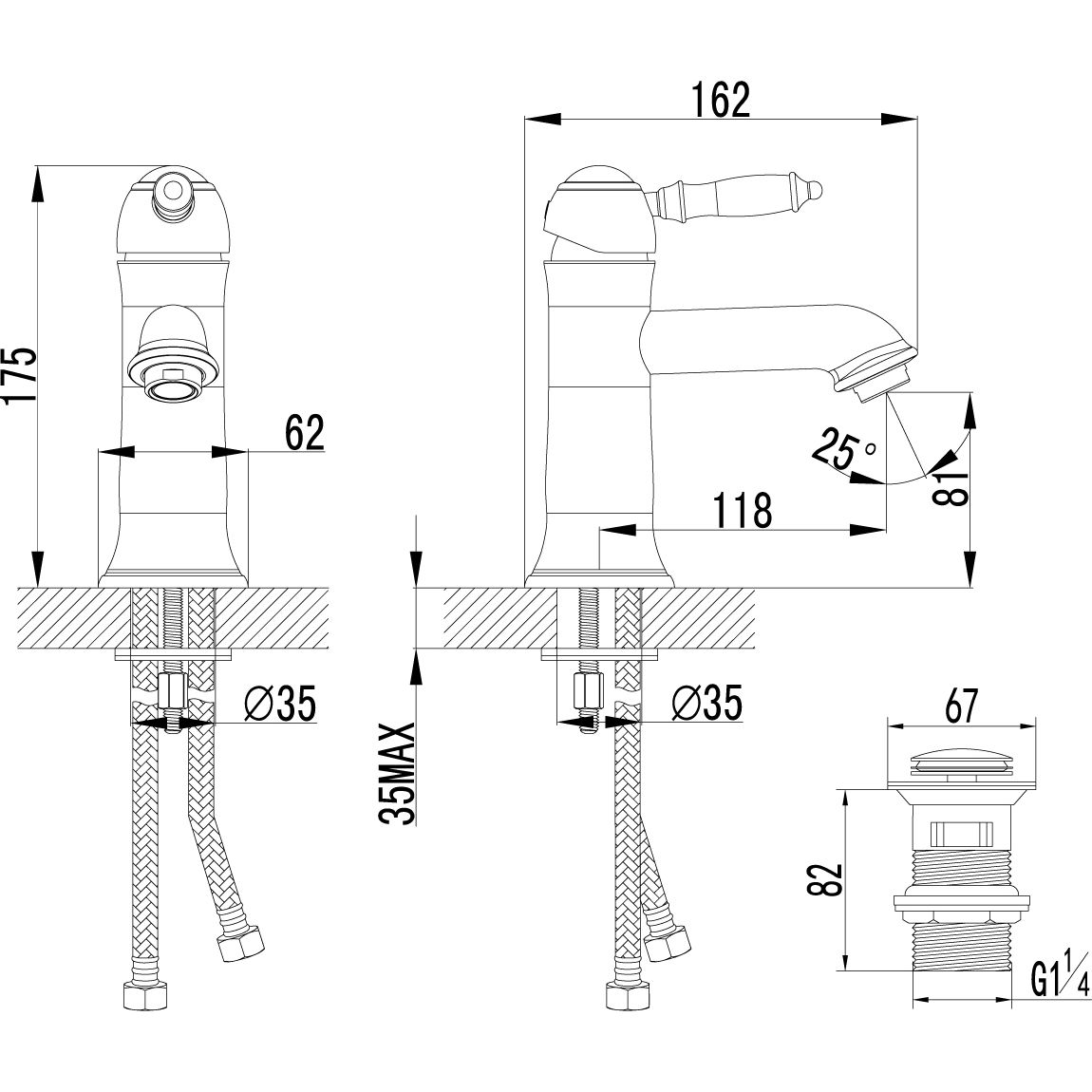 Смеситель для умывальника монолитный с донным клапаном клик-клак Lemark Villa, LM4806C