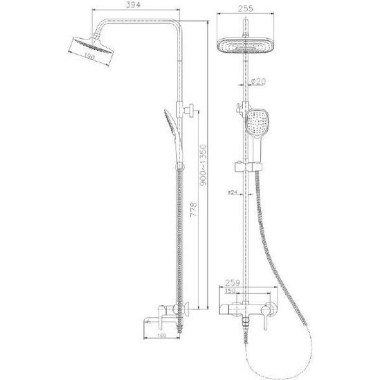 Душевая система с верхним душем, смесителем и ручной лейкой Haiba HB24805-7
