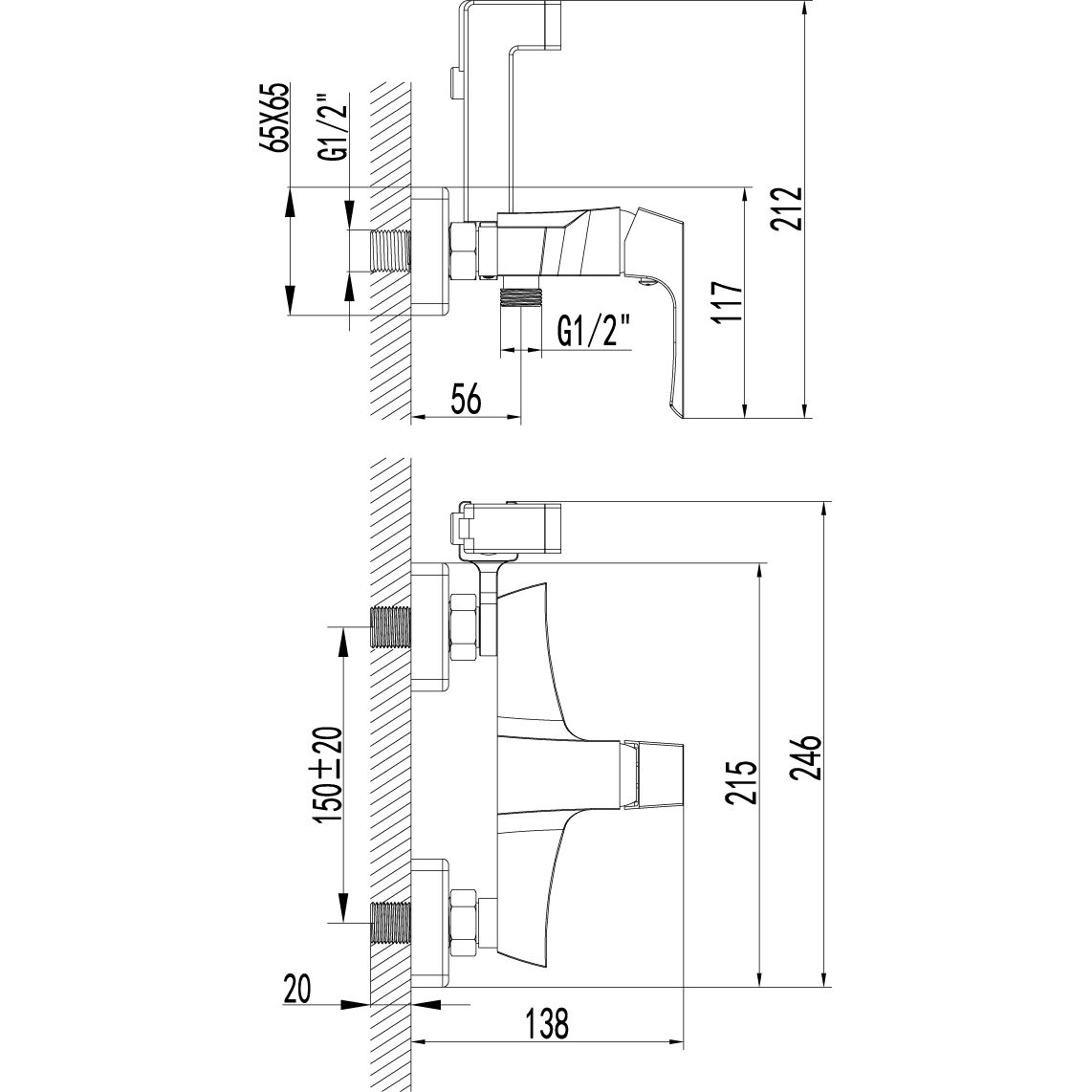 Смеситель настенный с гигиеническим душем Lemark Unit, LM4518C
