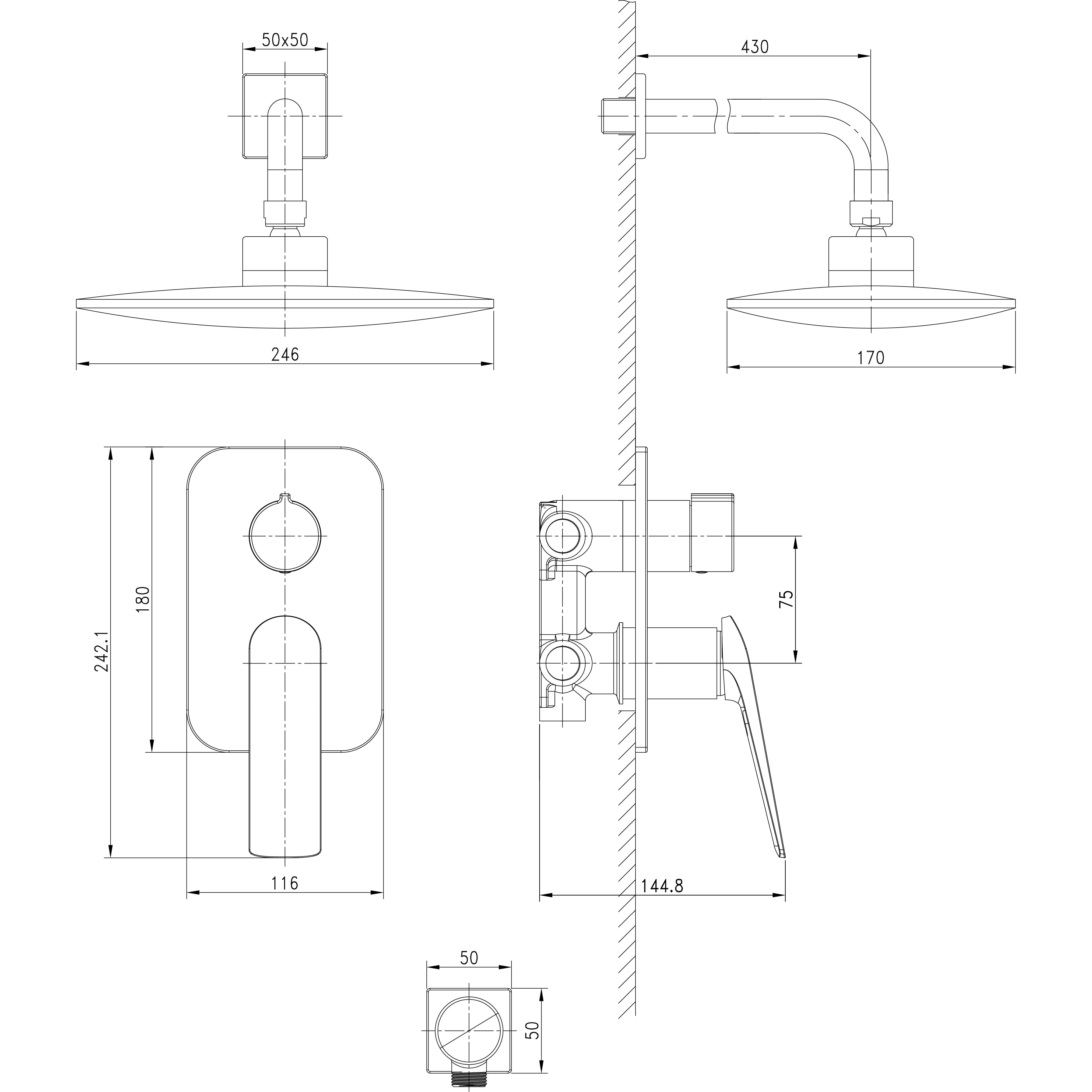 Смеситель для душа встраиваемый с дополнительной 1-функциональной лейкой Lemark Allegro, LM5929CW