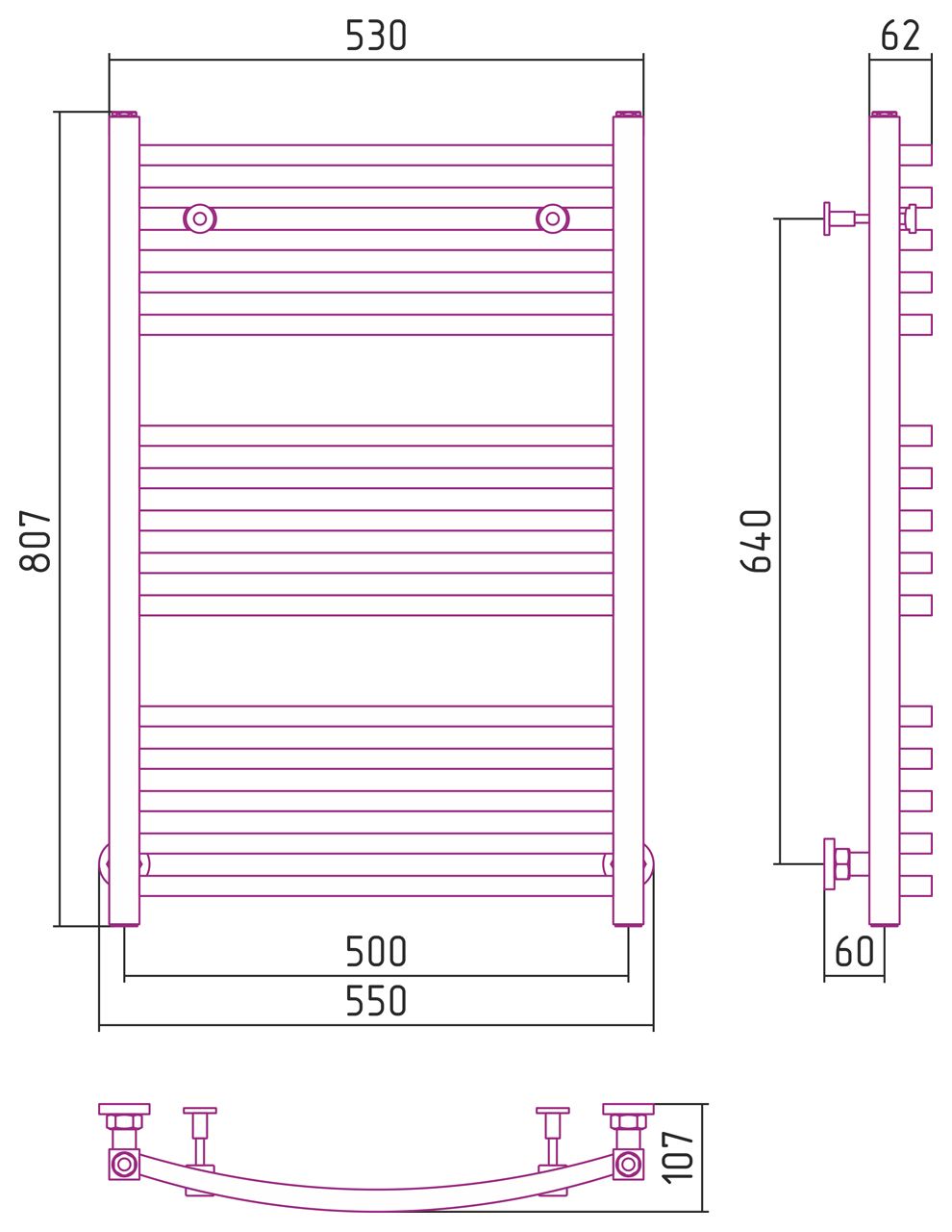 Водяной полотенцесушитель Сунержа Аркус 800x500