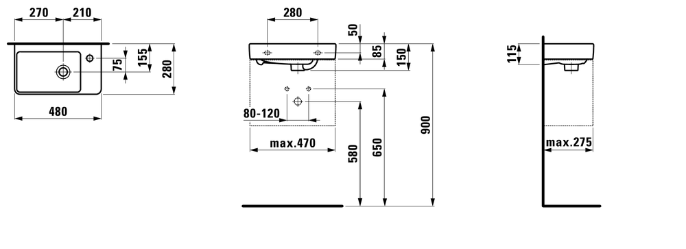 Мини-раковина Laufen Pro S 48x28, правая, 8.1595.4.000.104.1