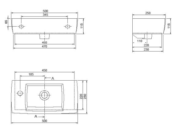 Умывальник подвесной/накладной CeraStyle City 50x25