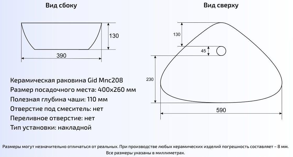 Умывальник Gid MNC208 59x39, 54429