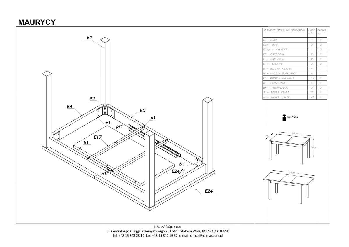 Стол обеденный Halmar Maurycy раскладной белый, V-PL-MAURYCY-ST-BIALY