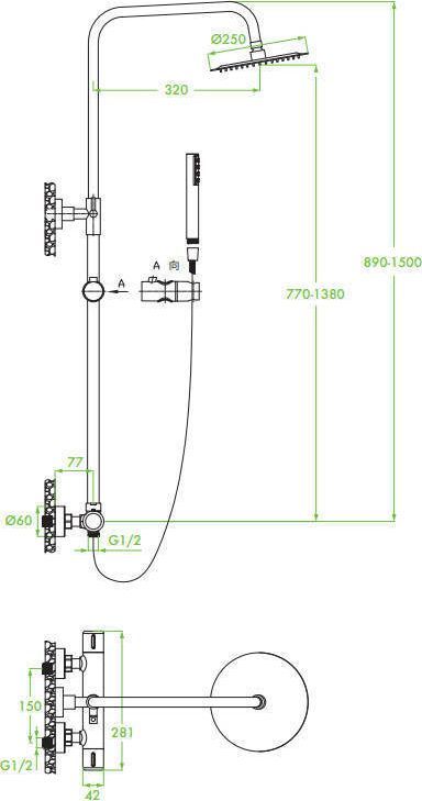 Душевая система Laveo Pretto черный, PLP_70TD