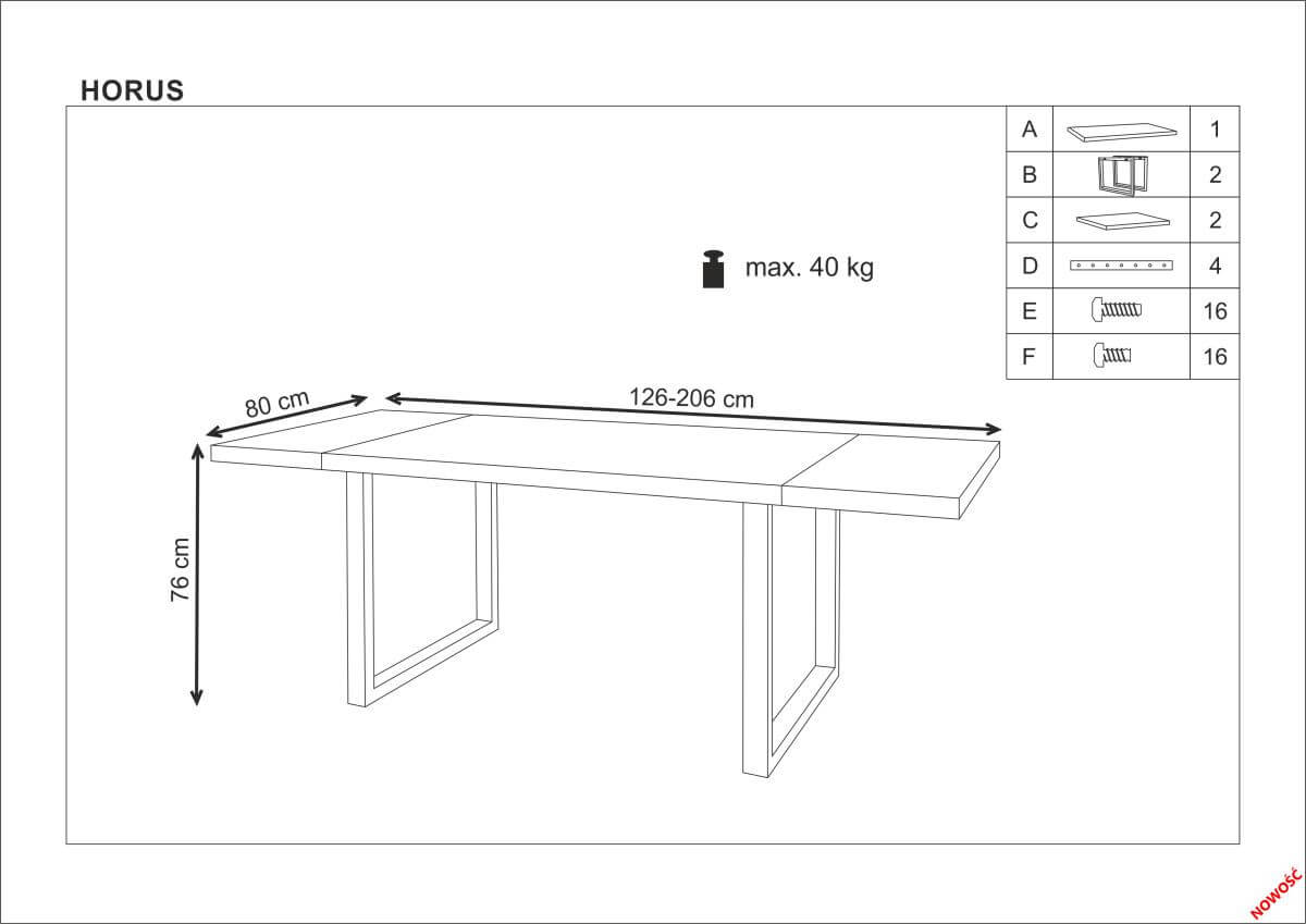Стол обеденный Halmar Horus раскладной дуб светлый/черный, V-PL-HORUS-ST