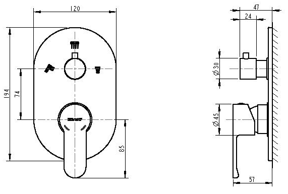 Накладка для смесителя скрытого монтажа Bravat New Moon (3 функции) P69191C