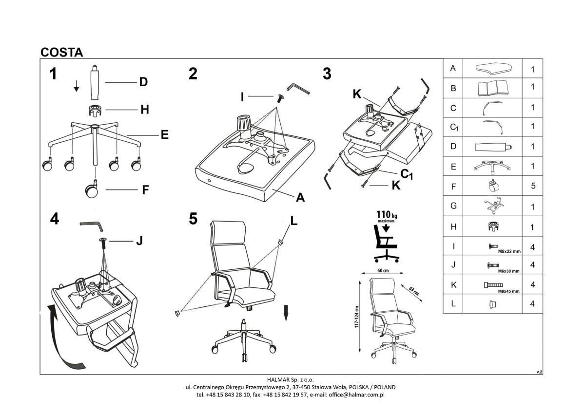 Кресло компьютерное Halmar Costa белый/черный, V-CH-COSTA-FOT
