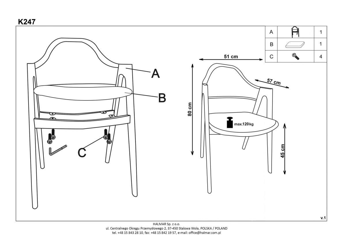 Стул кухонный Halmar K247 серый, V-CH-K/247-KR-POPIEL