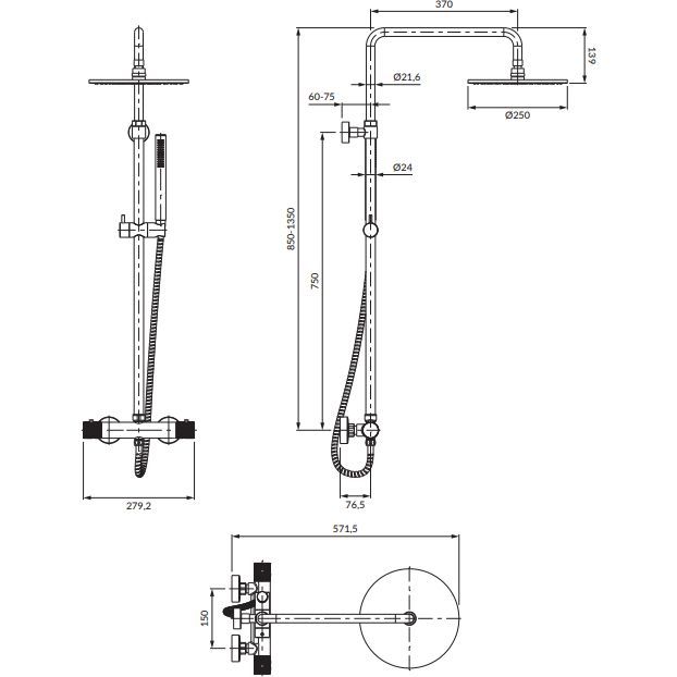 Душевая система наружного монтажа Omnires Contour, CT8044CR