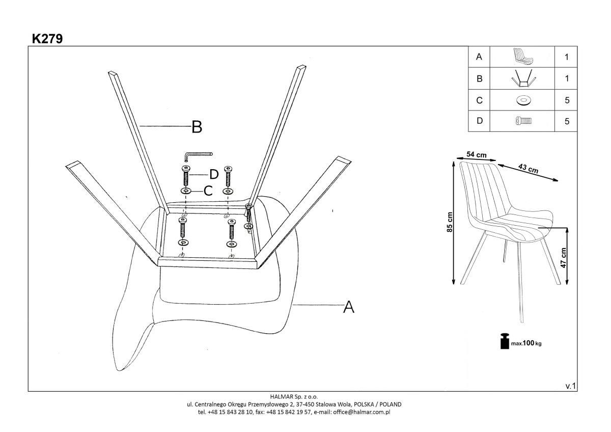 Стул кухонный Halmar K279 серый, V-CH-K/279-KR