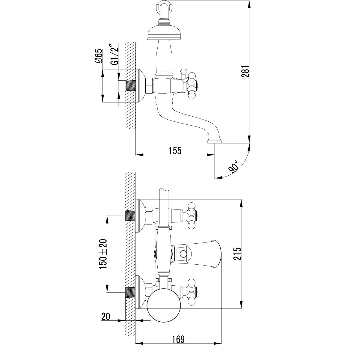 Смеситель для ванны с коротким изливом Lemark Vintage, LM2812B