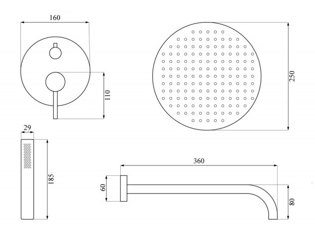 Душевая система встраиваемого монтажа Calani Nexos S Black, CAL-B0006