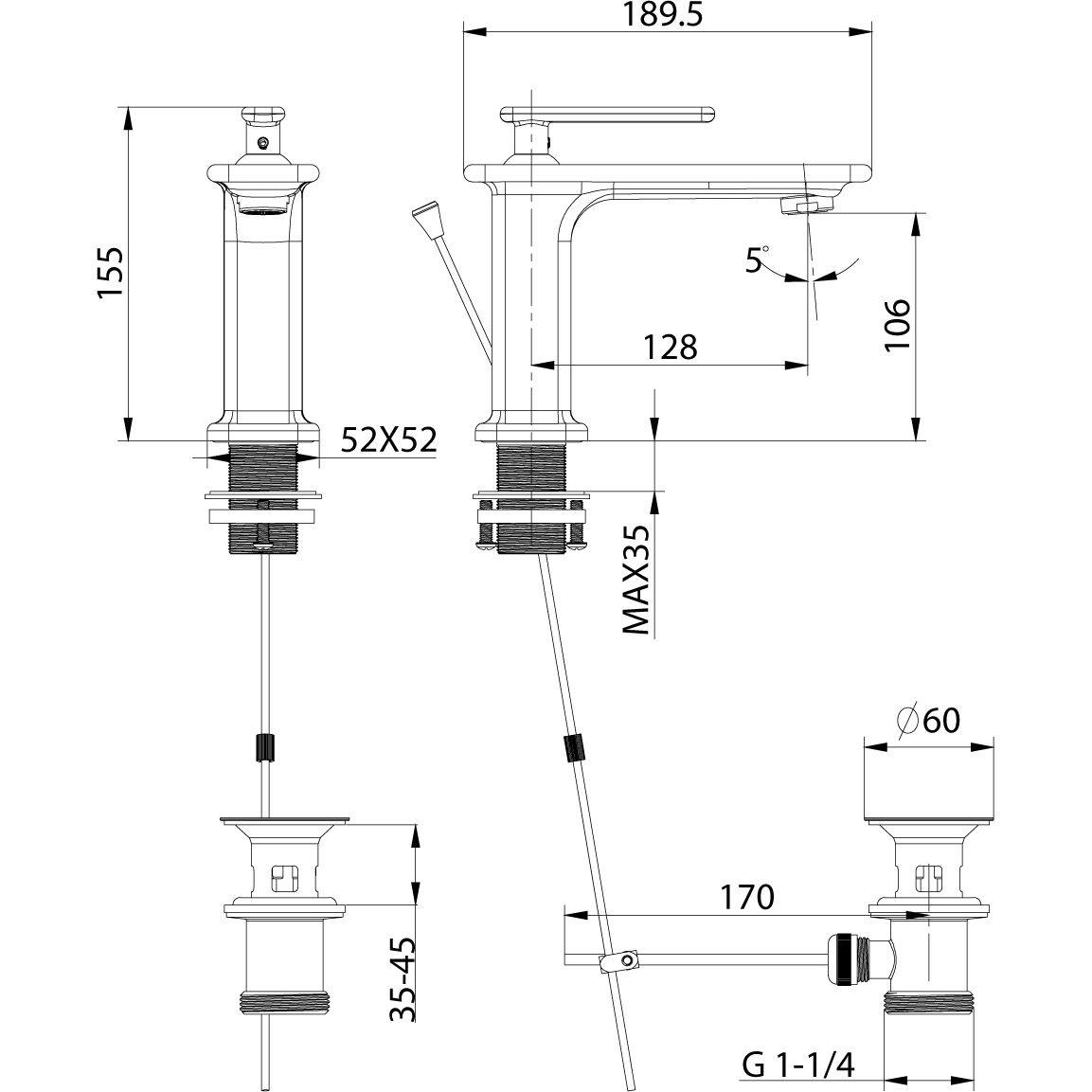 Смеситель для умывальника монолитный Lemark Mista, LM6406WG